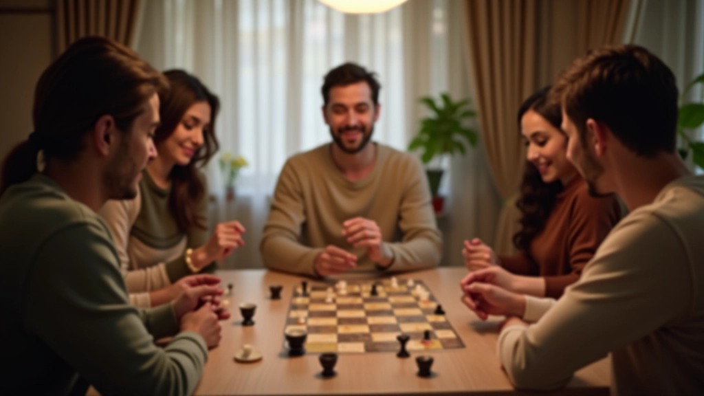 People gathered around table engaged in gameplay, smiling and focused
