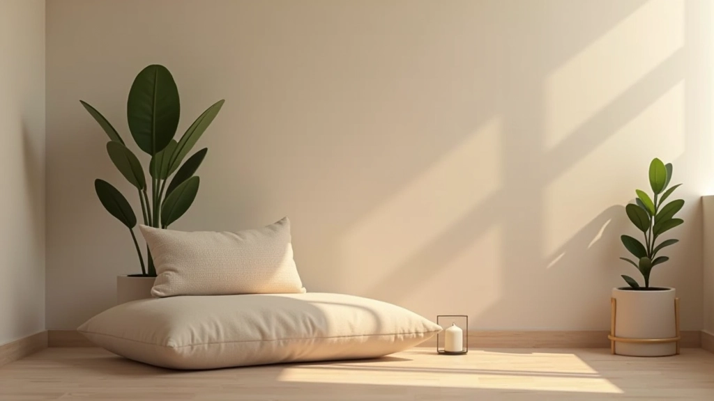 Peaceful meditation space with cushion and candles