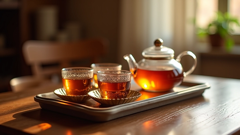 Turkish tea service with traditional cups and teapot